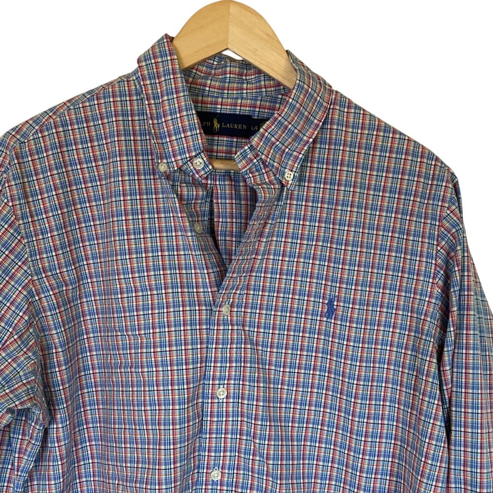 Ralph Lauren‎ Men's Blue Red Green Plaid Button Up Shirt Size Large Preppy